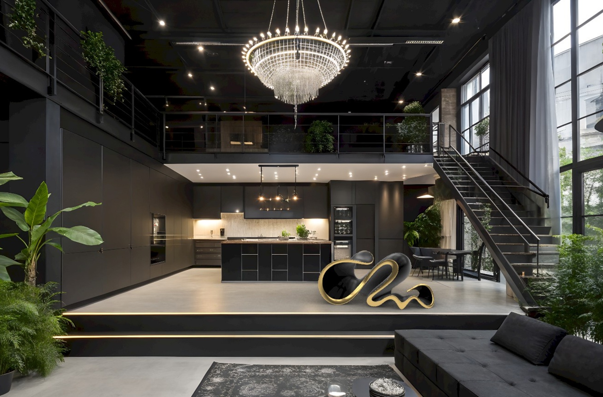 Sculpture intégrée à un loft contemporain